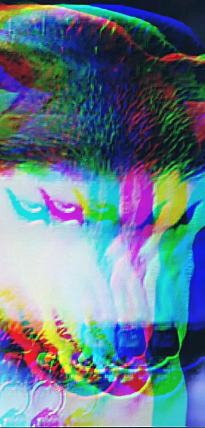 Colorful glitch art wolf wallpaper for mobile phone.