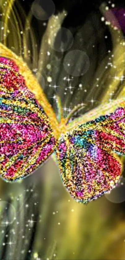 Colorful glitter butterfly on abstract background.