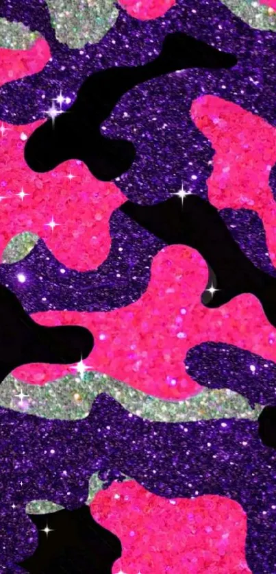 Vibrant pink and glitter camouflage mobile wallpaper.