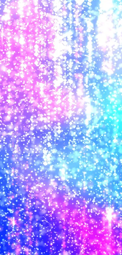 Vibrant glitter gradient wallpaper with pink, blue, and purple hues.