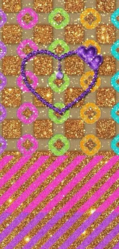 Colorful glitter heart with vibrant pattern