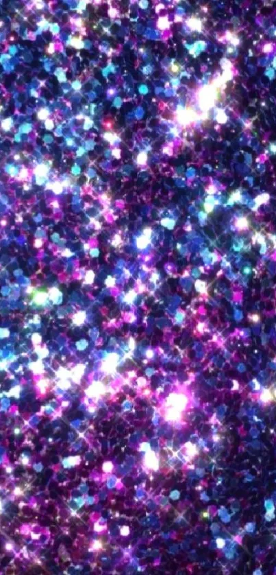 Vibrant glitter wallpaper with purple and blue sparkles.