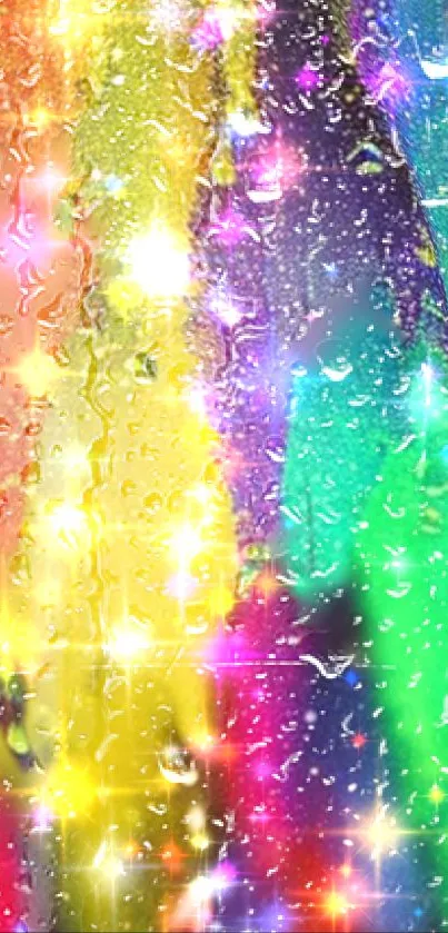 Colorful raindrop wallpaper with vibrant rainbow hues and glitter effects.