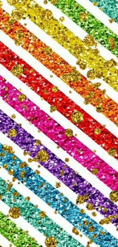 Vibrant glitter stripes with gold specks on a mobile wallpaper.