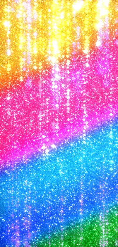 Vibrant glittery stripes in gold, pink, blue, and green for mobile wallpaper.