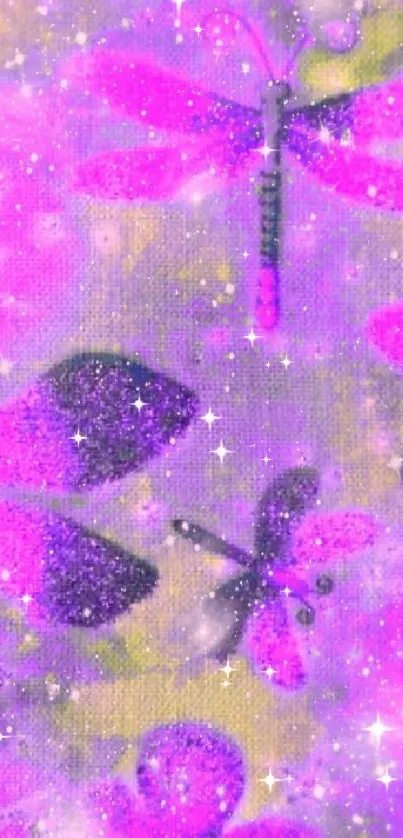 Purple and pink glittering butterfly wallpaper with sparkles.