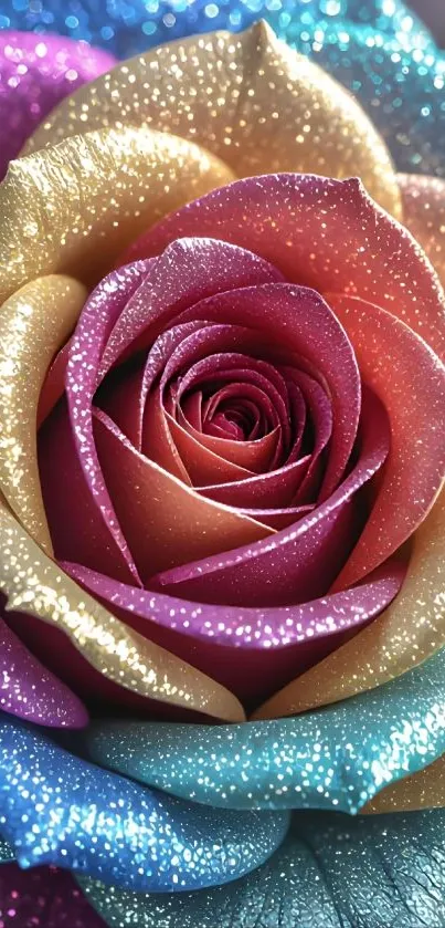 Multicolored glittering rose with sparkling petals.