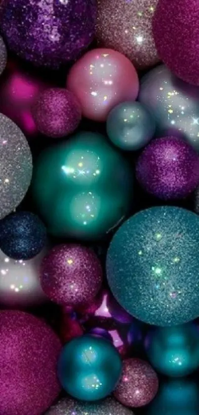 Colorful glitter bubbles in purple and teal shades.