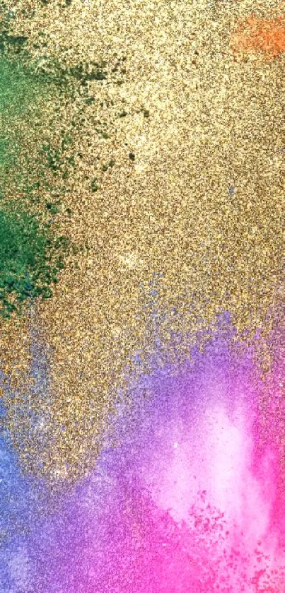 Colorful glitter splash on golden background wallpaper.