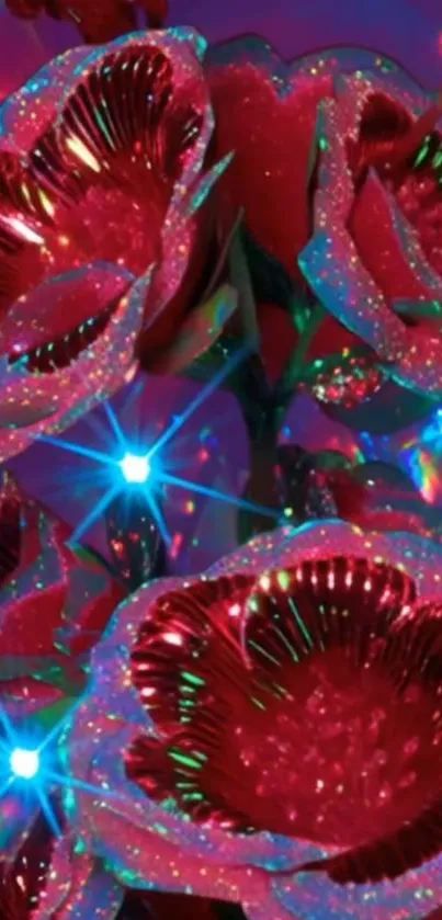 Glittery red flowers with vibrant sparkles.