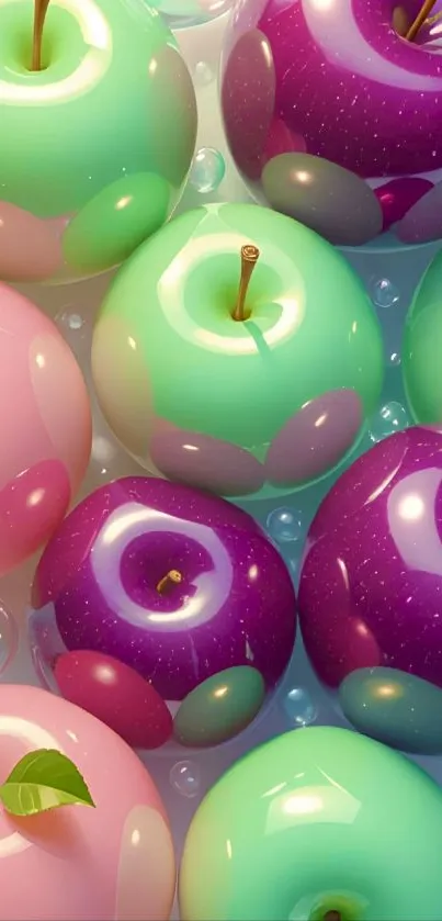 Vibrant and glossy artistic apples in colorful shades.