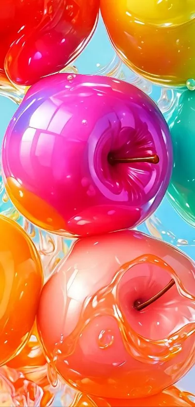 Vibrant glossy apples splashing around.