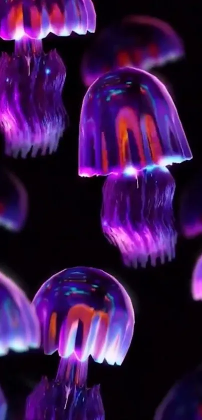 Neon purple jellyfish floating in a dark ocean background.