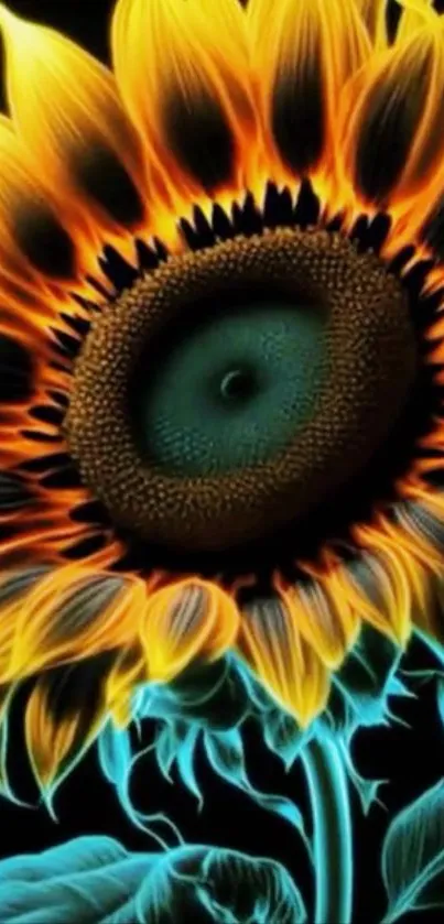 Glowing sunflower with vibrant colors