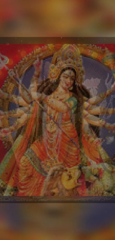 Colorful illustration of Goddess Durga in a vibrant artistic style.