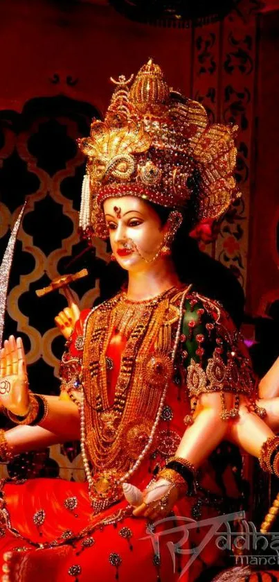 Vibrant image of Goddess Durga with traditional attire and ornaments.