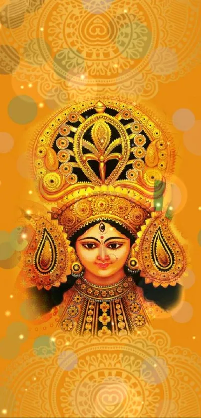 Vibrant goddess depiction with intricate patterns in orange tones.