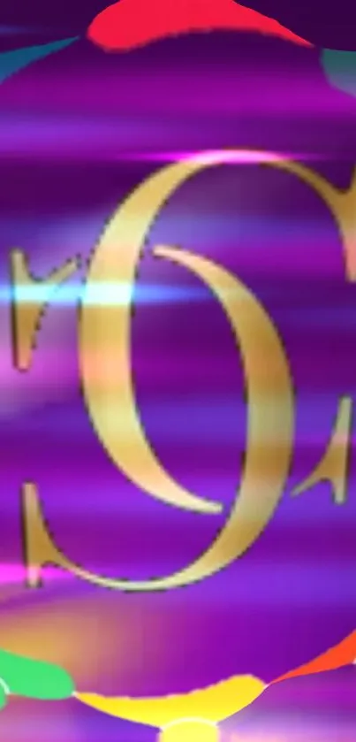 Gold letter C on a purple and colorful abstract background.