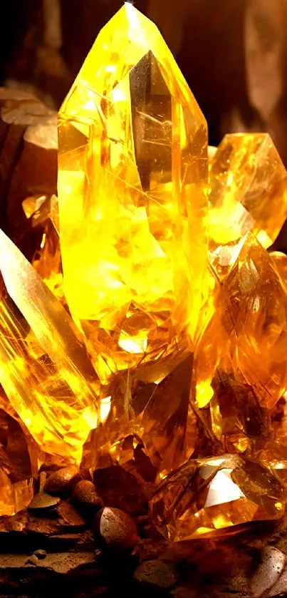 Golden crystal cluster with radiant yellow glow.