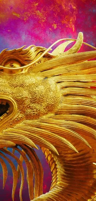 Golden dragon in a vibrant cosmic backdrop for mobile wallpaper.