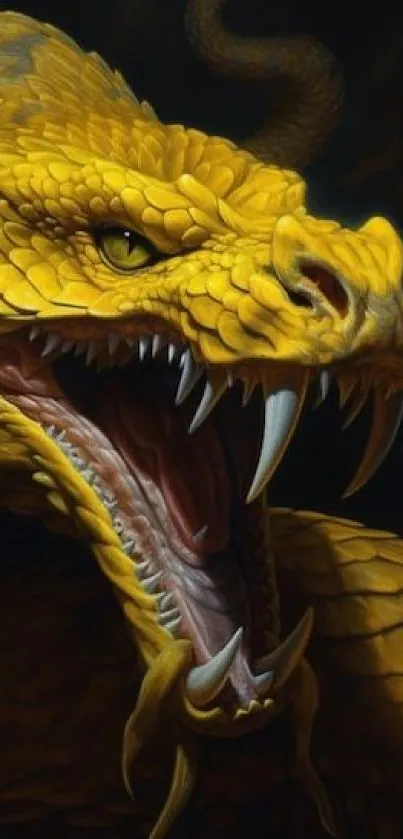 Fierce golden dragon baring its fangs.