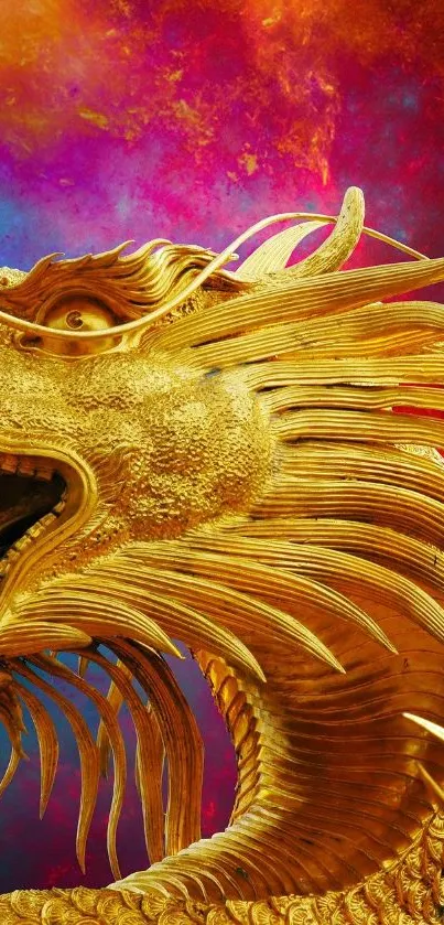 Golden dragon with cosmic background mobile wallpaper.