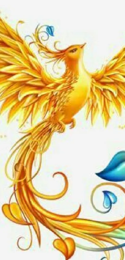 Vibrant golden phoenix artwork with blue accents.