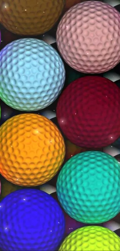 Vibrant and colorful golf balls pattern wallpaper for mobile.