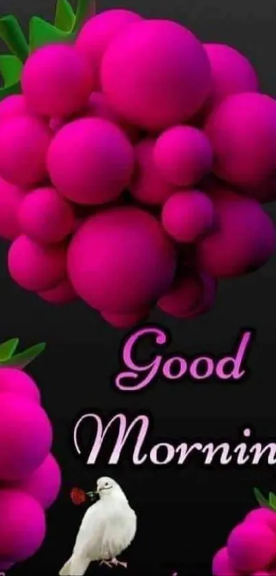 Vibrant magenta berries with 'Good Morning' text and a dove.