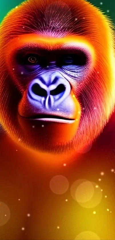 Vibrant neon colored gorilla art wallpaper with bold hues.