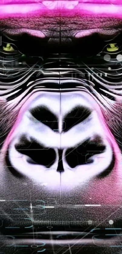 Gorilla face with vibrant pink accents in a digital artwork wallpaper.