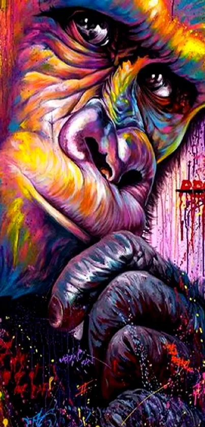 Colorful gorilla artwork with vibrant purple hues.