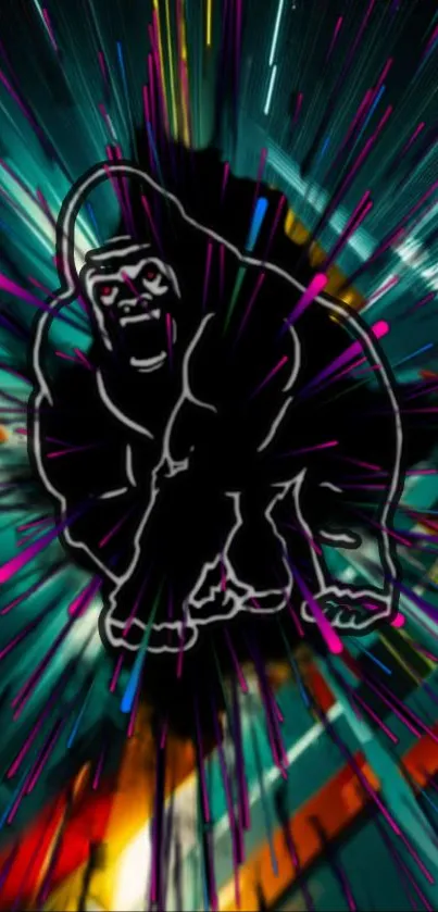 Vibrant gorilla design with colorful burst on phone wallpaper.