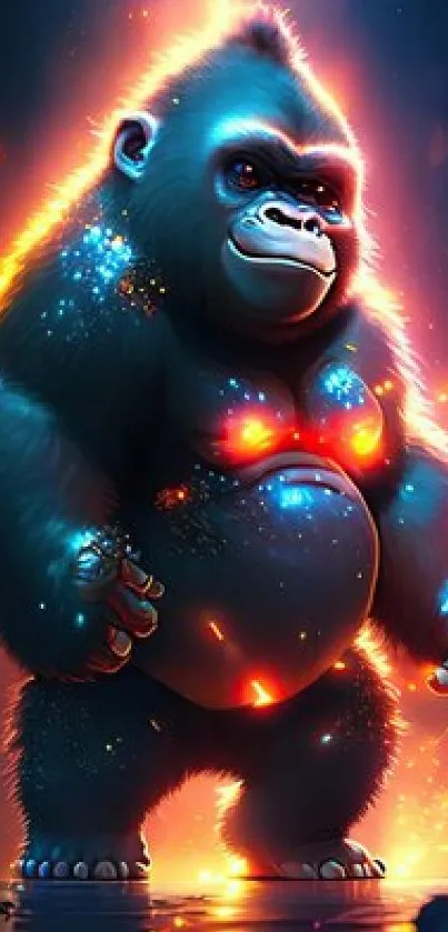Vibrant and colorful gorilla fantasy wallpaper with glowing effects.
