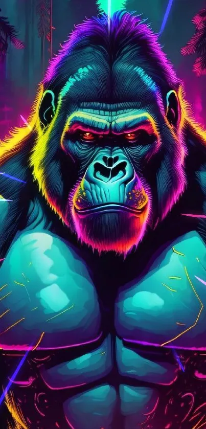 Vibrant gorilla in neon colors, artistic mobile wallpaper.