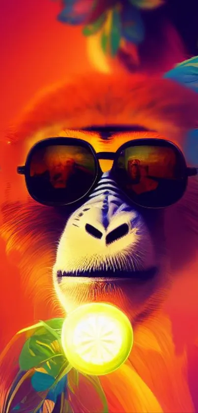 Colorful gorilla in sunglasses vibrant mobile wallpaper.