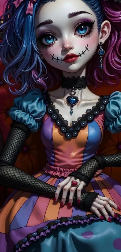 Gothic anime girl illustration with vibrant colors and detailed design.