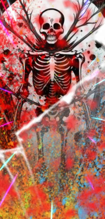 Colorful gothic skeleton wallpaper with abstract design.