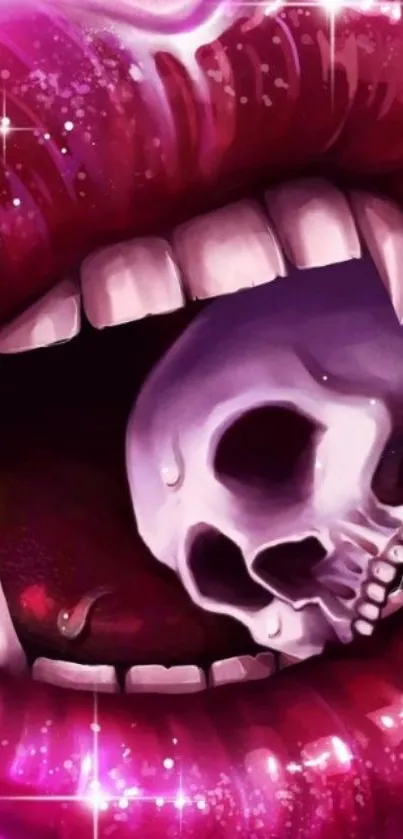 Crimson lips with skull, gothic art wallpaper