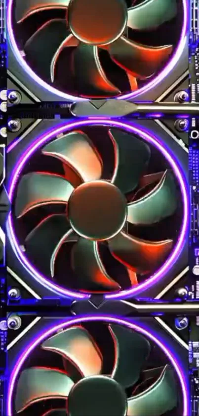 Close-up of glowing RGB GPU fans in dynamic colors.