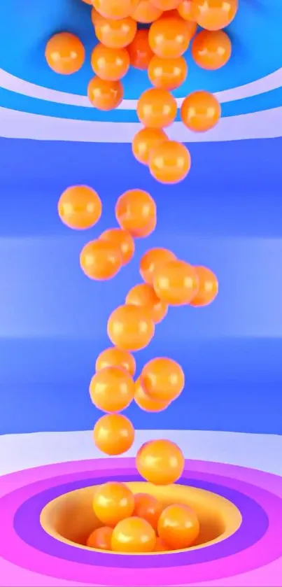 Dynamic orange spheres on a blue gradient background.