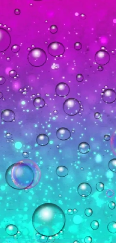 Vibrant pink and turquoise gradient wallpaper with bubbles.