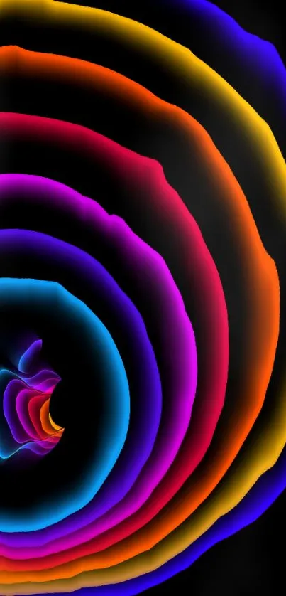 Bright concentric circles against a black background creating a vibrant mobile wallpaper.