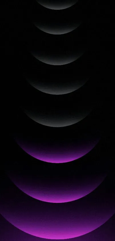 Abstract mobile wallpaper with purple gradient circles against black background.