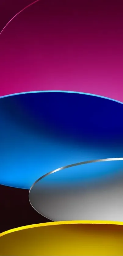 Vibrant pink, blue, and yellow gradient circles wallpaper.