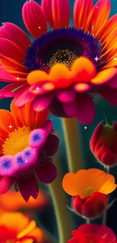 Vibrant gradient flowers in bright hues for mobile wallpaper.