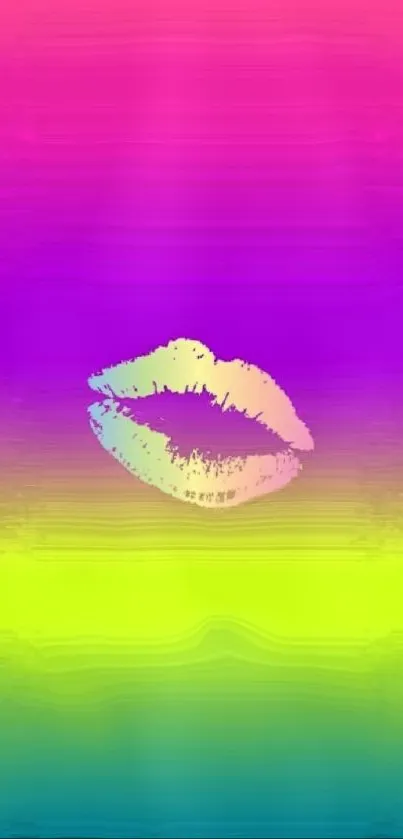 Vibrant gradient lips with pink, purple, and yellow hues on a mobile wallpaper.