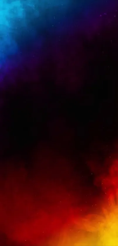 Vibrant gradient wallpaper with red, blue, yellow, and purple hues.