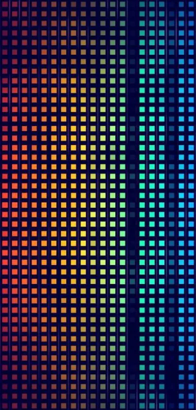 Vibrant gradient wallpaper with colorful pixel grid design.