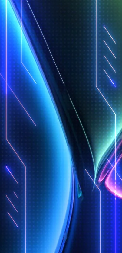 Colorful gradient with neon curves on a black background.